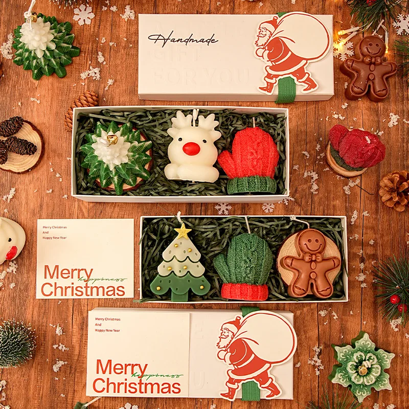 

Three-Piece Christmas Scented Candles Gift Set Elk Gingerbread Man Gloves Aromatherapy Warmth for Girls Creative Holiday Gift