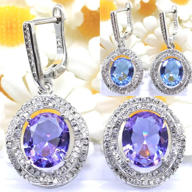 35x16mm 8.3g Stunning Color Changing Alexandrite Topaz Fire Rainbow Mystical White CZ Ladies Engagement Silver plated Earrings