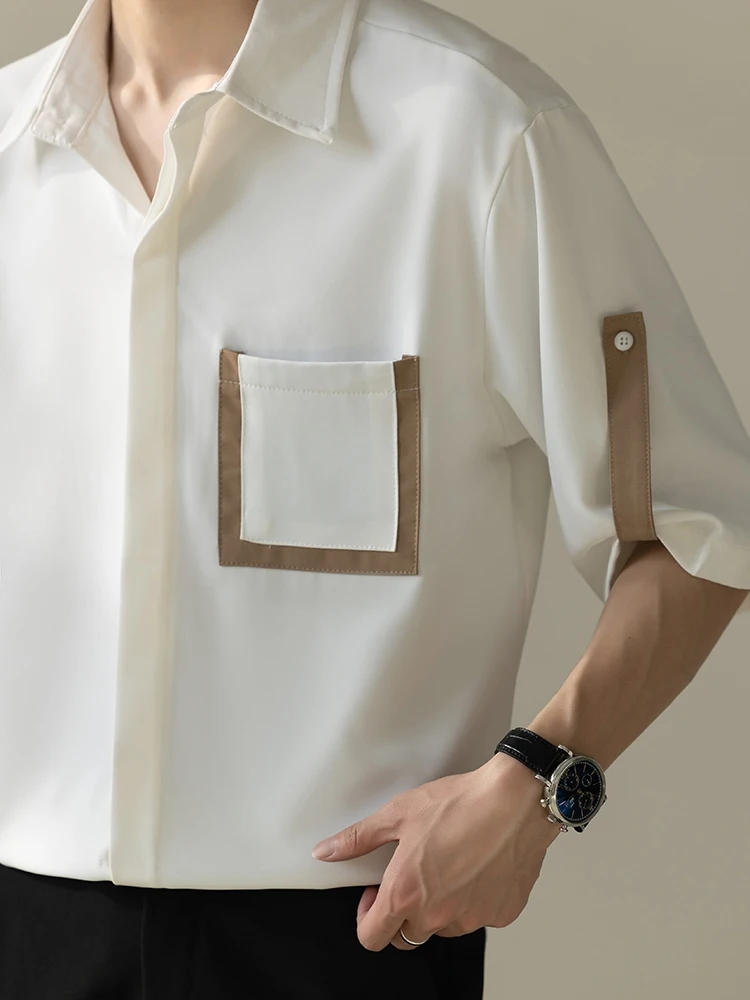 Ice Silk Men's Short Sleeve Shirt Casual Loose Drapey Summer Half Sleeve Iron Free Shirt Stylish Trendy Male Model