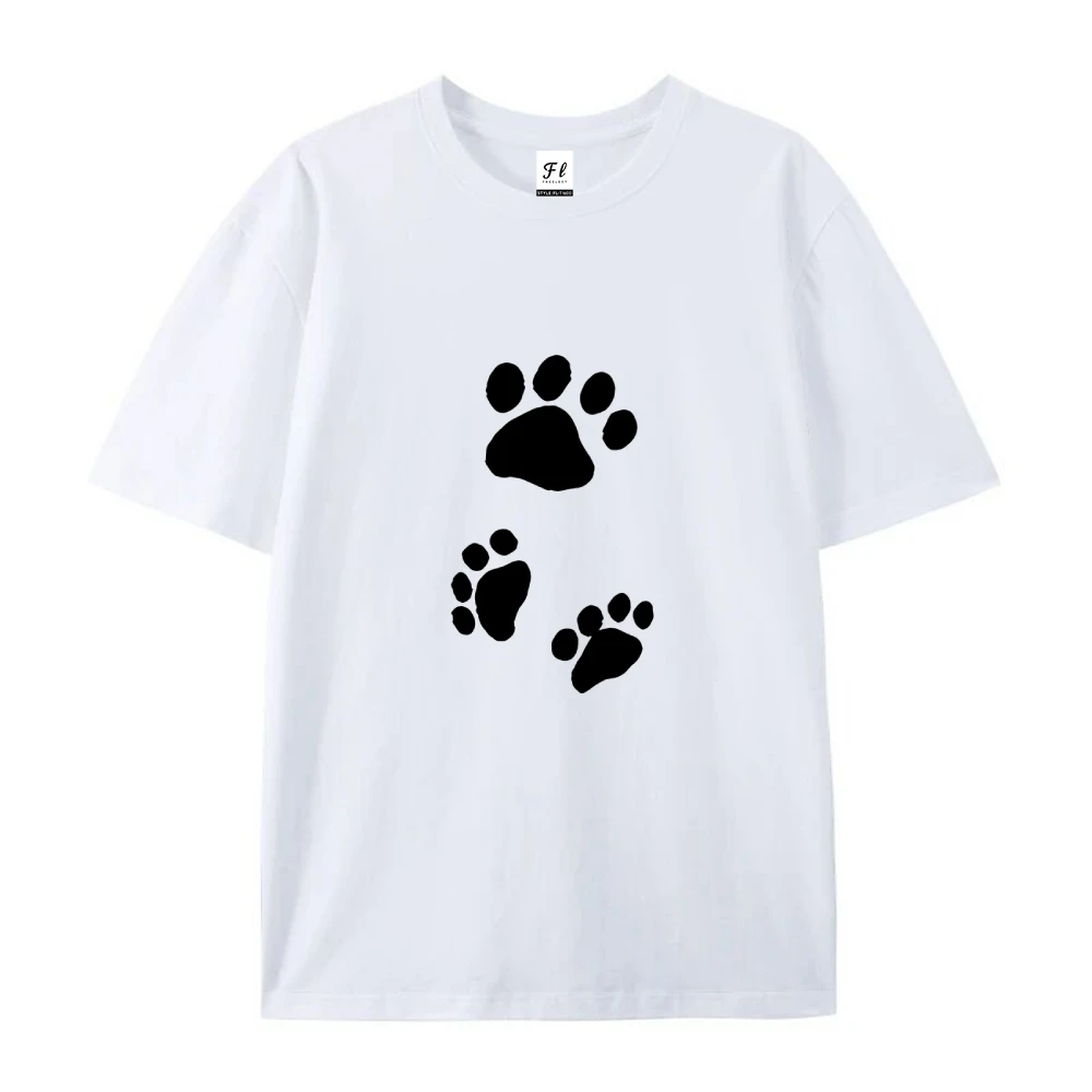귀여운 발 인쇄 Tshirt 사랑스러운 애완 동물 영감 디자인 트렌디 캐주얼 루즈 반팔 편안한 단순 유행 천 탑