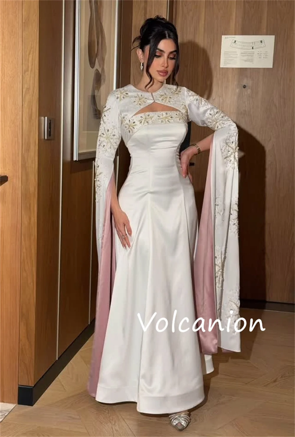 Customized Elegant Charmeuse Pleat Pattern Sequined A-line Jewel Long Dresses Bespoke Occasion High Quality