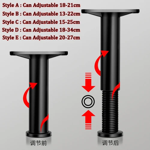 침대 지지대 프레임 조절 가능한 텔레스코픽 가구 높이 브래킷, 침대 하단 빔 지지대 고정기, 침대 다리 발 패드, 1 개 