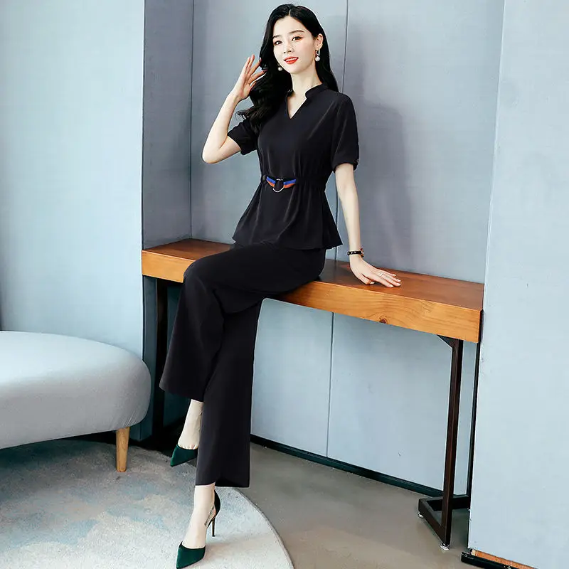 2022 New Spring and Summer Women\'s Suit Korean Fashion Casual Temperament Short Sleeve Wide Leg Pants Two-piece Set