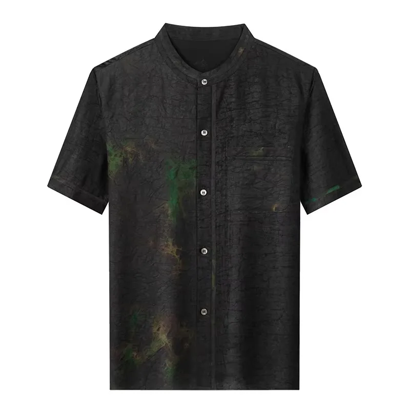 Genuine Silk 100% Premium Shirts For Men Short Sleeve Lightweight Summer Quality Skin-Friendly Coolness Pocket Camisas De Hombre