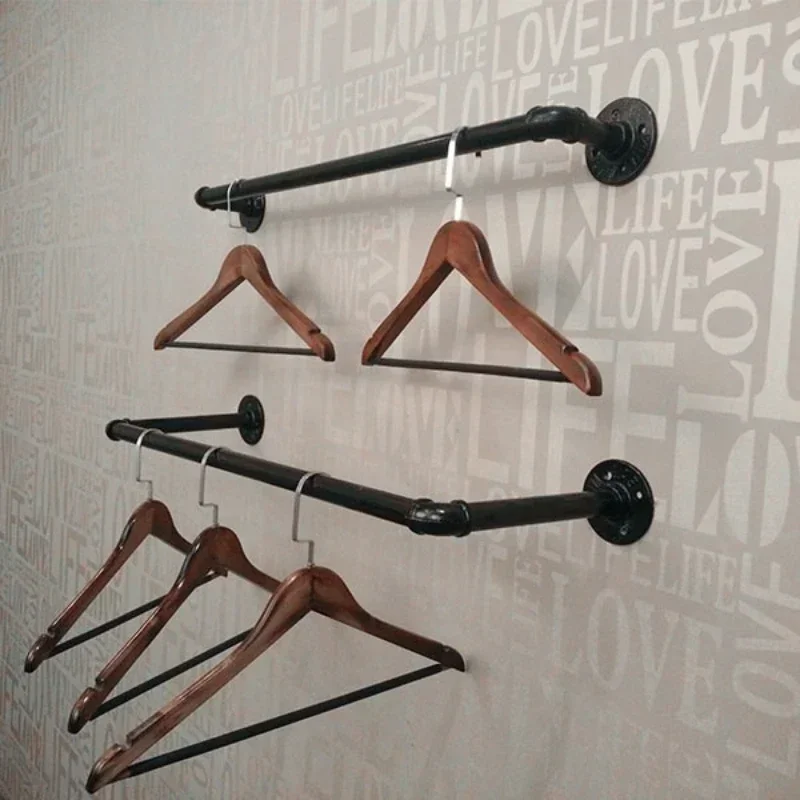 Firm New Wrought iron wall type side hanging display rack U-shaped water pipe hanger women's clothing display rack