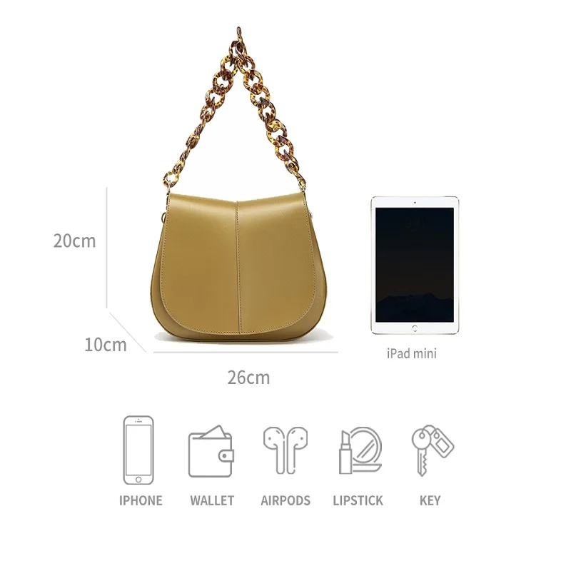 BEAU TODAY Shoulder Handbags Women Leather Texture Acrylic Chain Hand Carry Simple Female Shoulder Messenger Bags 62036