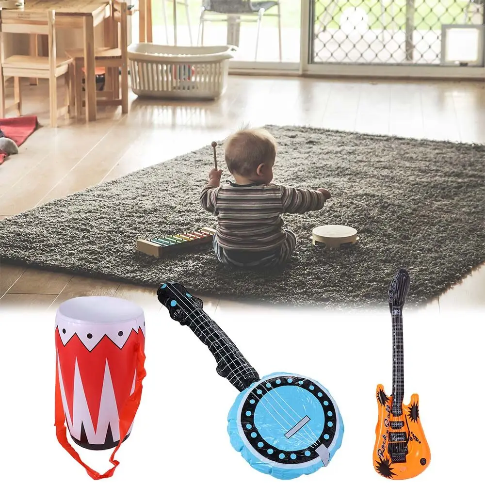 Instrumento de guitarra inflable, juguetes para ukelele, globo de guitarra inflable, globos con micrófono, juguetes inflables para instrumentos musicales