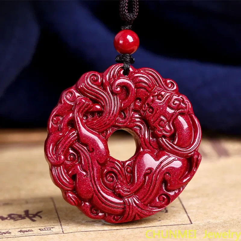 

Оригинальный кулон-оберег из киновари с изображением Дракона для мужчин и женщин, ручная резьба, высококачественное ювелирное украшение, круглый кулон-дракон