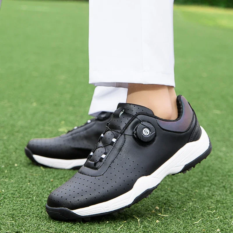 Trendy Style Mens Leather Golf Training Sport Shoes Black White Brown Youth Golfer Outside Grass Turf Exercise Golfing Shoes