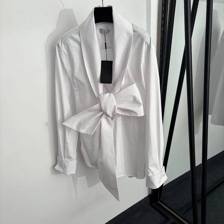 Designer Summer White Bow Shirts Tops Women's