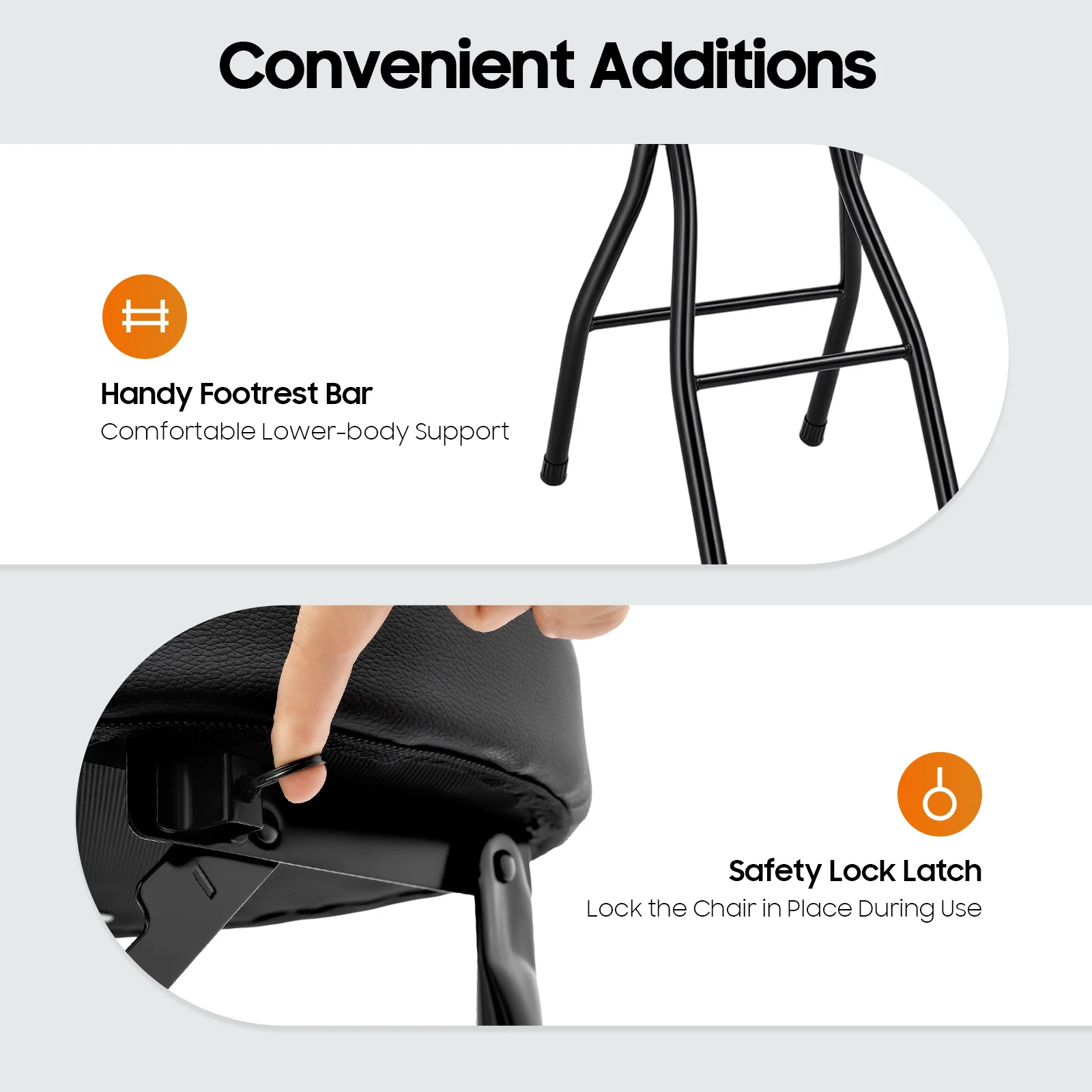 2 Pcs Folding Stools (Black), Folding Bar Stool with Back, 25.6 in Cushioned Padded Foldable Chairs, Tall Bar Collapsible Stools, Round Counter Height Stool Chair, suitable for Camping, Kitchen, Shop, and Cafe