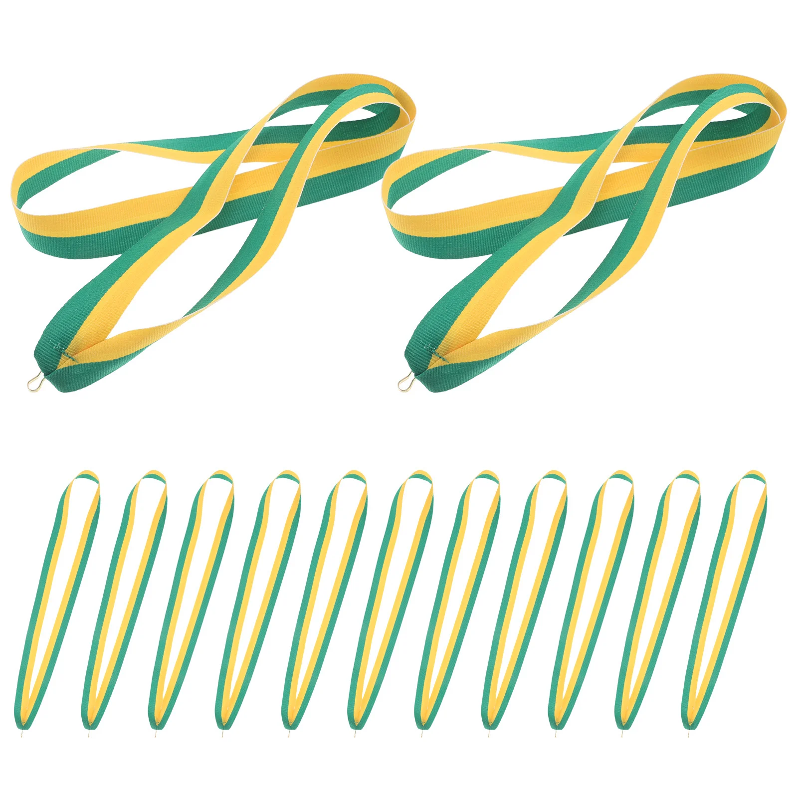 

20Pcs Medal Lanyards Yellow Green Striped Snap Clips Neck Straps Flat Award Ribbons Sports Competitions Meetings Party Awards