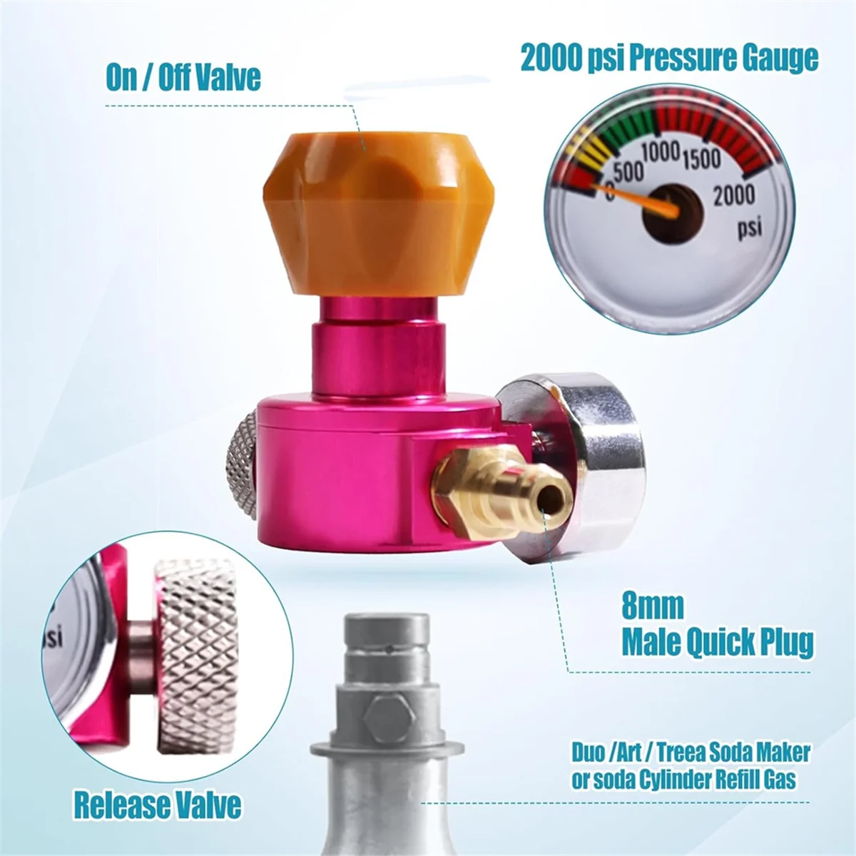CO2 Quick Adapter Soda Exchange Carbonator with Pressure Gauge for Soda Machine Soda Co2 Cylinder Adaptor Connect-T33C