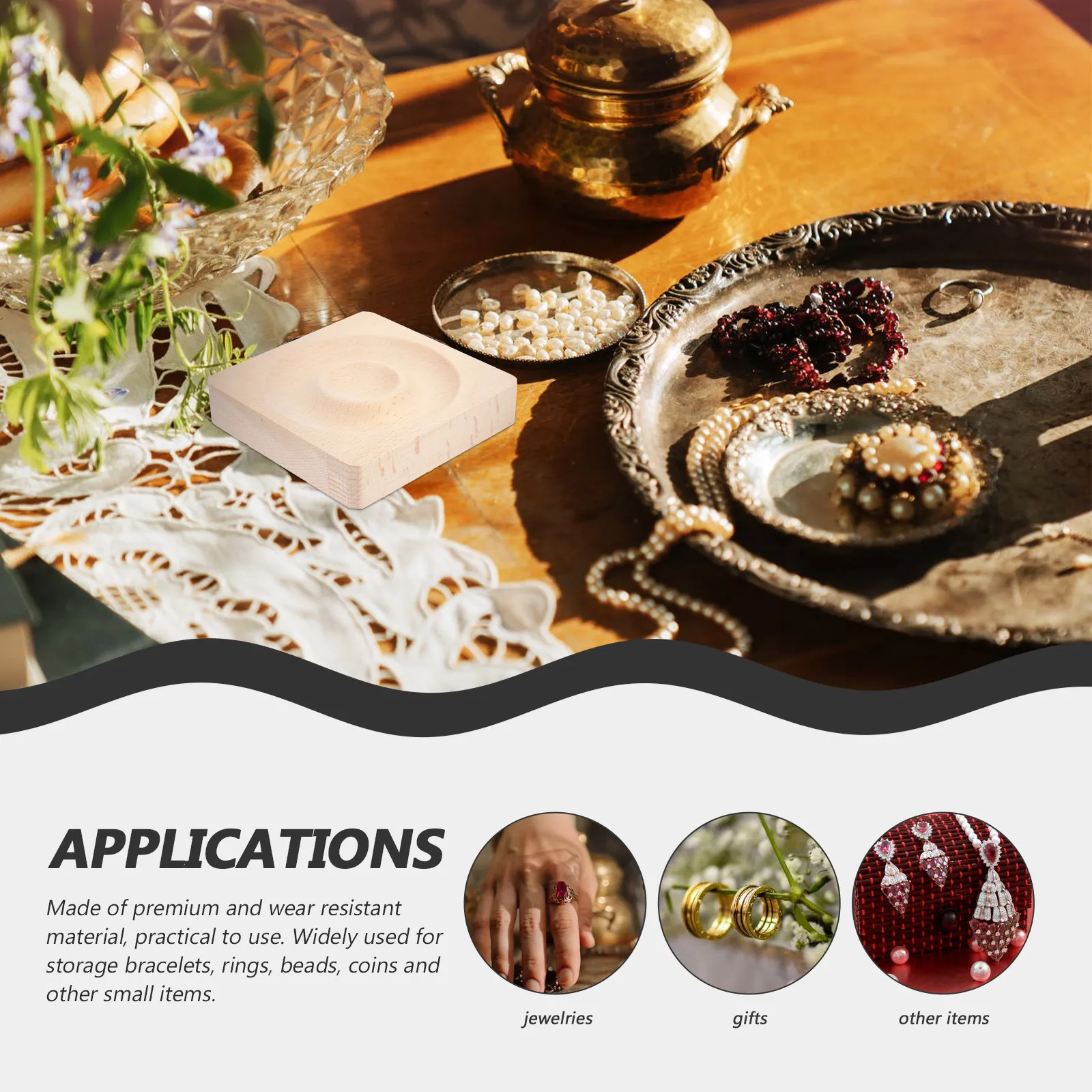 

2Pcs Wooden Beading Tray Jewelry Display Plate for Bracelets Rings Beads Coins Storage Home Office Dorm Decor Gift