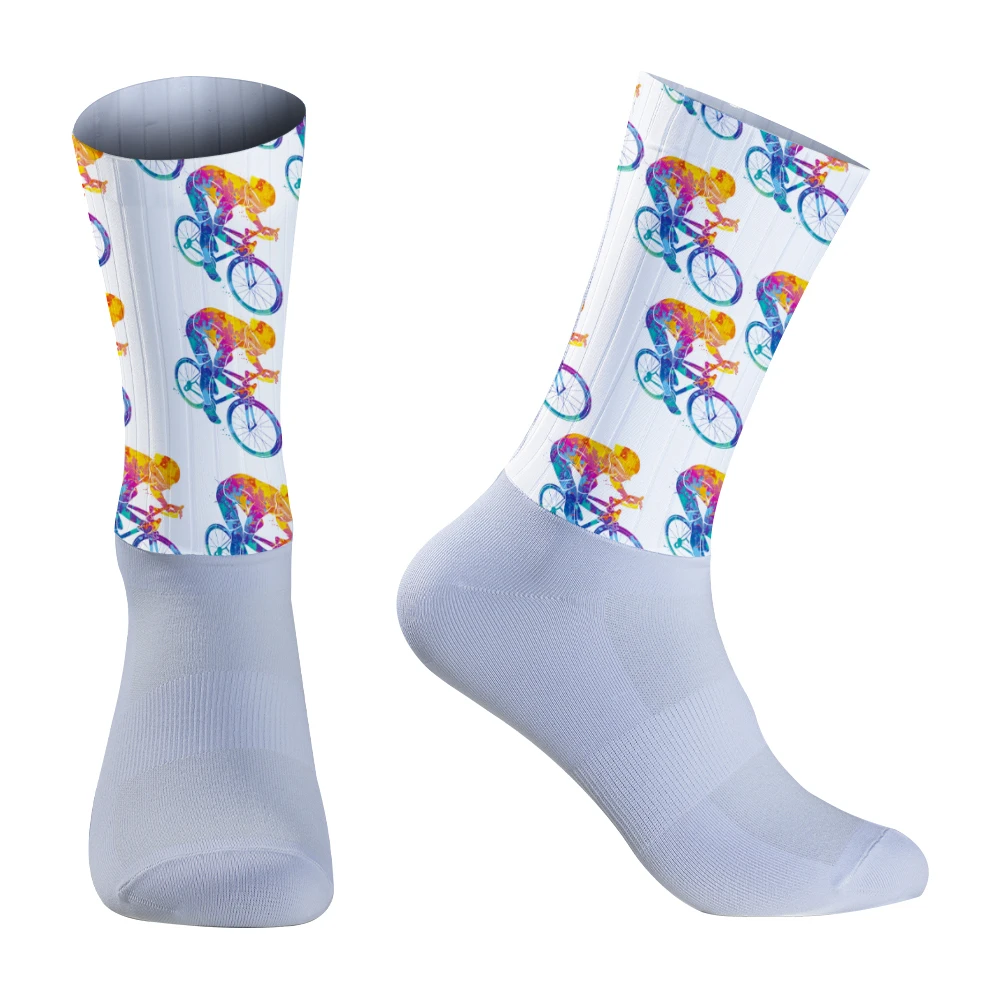 Chaussettes Aero hautes coordonnantes en silicone pour le cyclisme, le vélo, le sport, la course à pied, nouveau, 2024