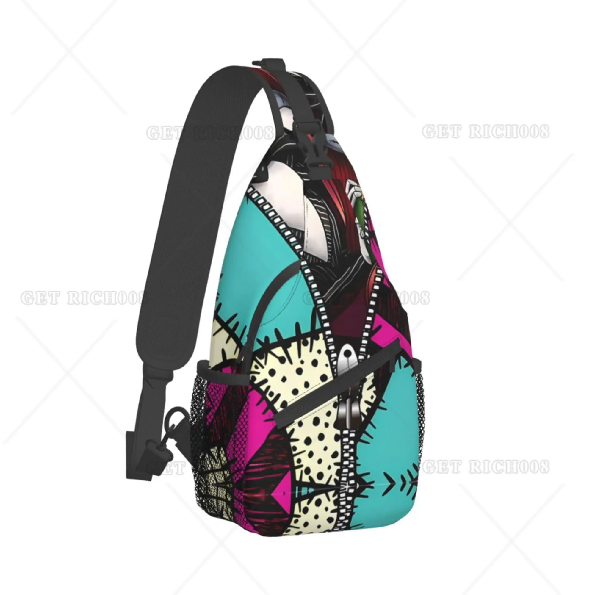 Cartoon Abstrato Impressão Colorida Cross Sling Bag, Mochila Peito para Homens e Mulheres, Poliéster, Casual, Tamanho Único, Ao Ar Livre, Caminhada, Viagem