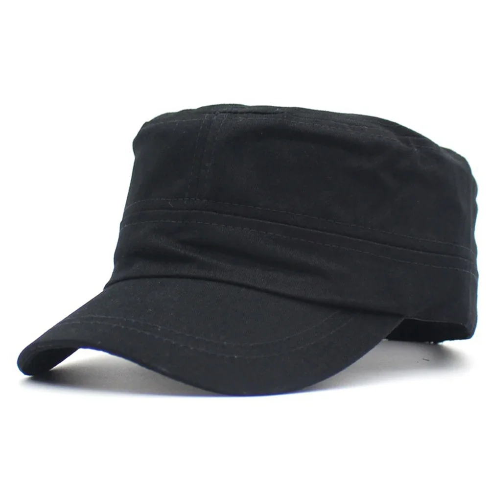 Trendy Mens Flat Cap Sun Hat with Solid Cotton Fabric and Adjustable Closure (Black Gray Brown Navy blue Green Beige)