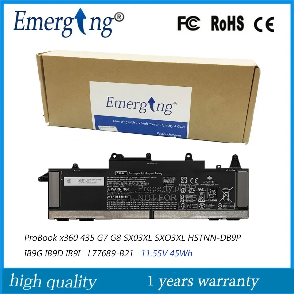 

11.55V 45Wh Original SX03XL Laptop Battery for HP ProBook X360 435 G7 HSTNN-DB9S DB9P IB9I L78125-005 L77689-2B1 2B2 172