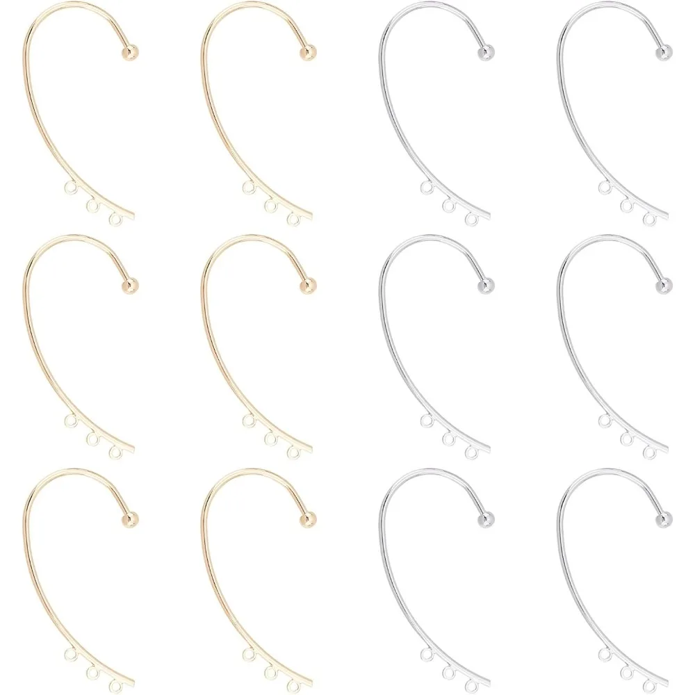 

12Pcs 2 Color DIY Ear Cuff Brass Earrings Cuffs Punk Ear Wrap Earrings Cuffs Accessaries with 3 Loop 50mm Long Ear Cuff kit