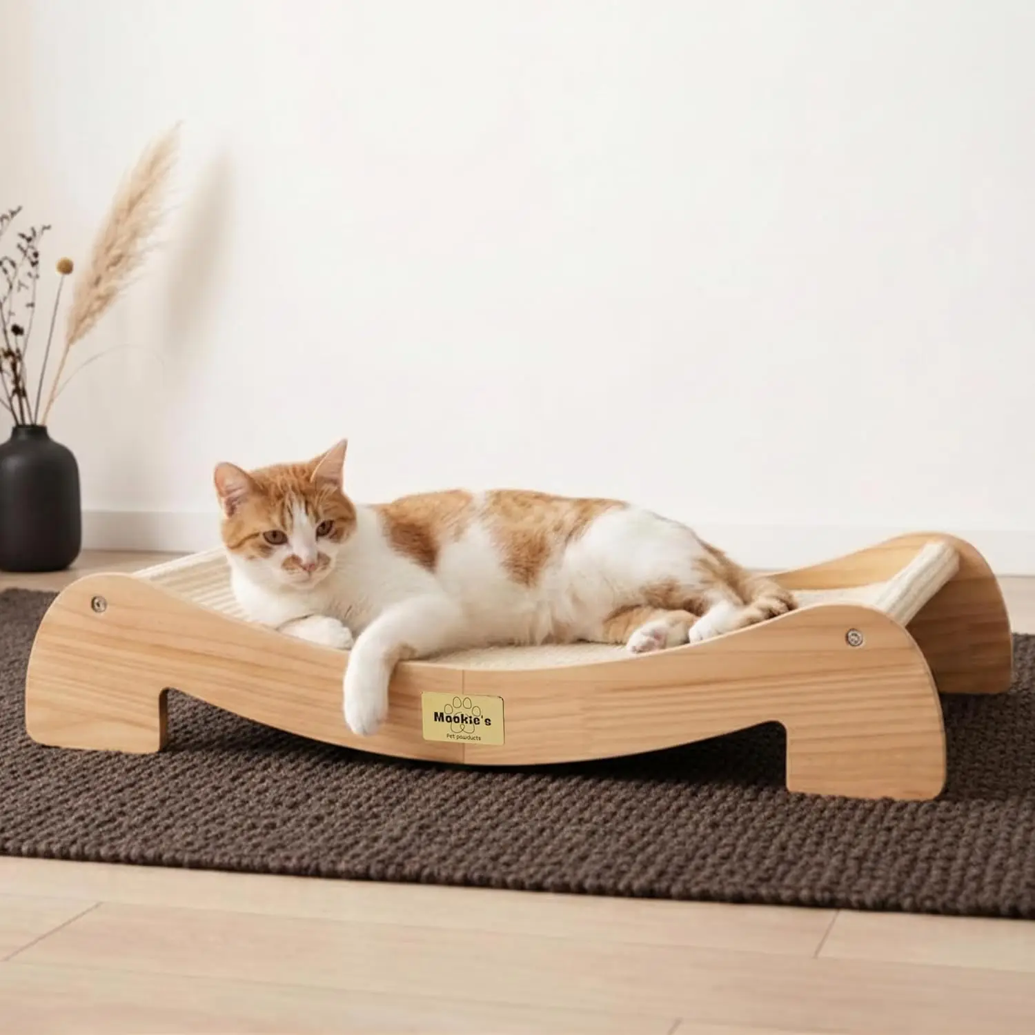 

Extra Wide Cat Scratcher Bed 26.5x16.7in, Natural Sisal, Solid Wood, Stable Horizontal Scratching Lounge for Large Indoor Cats