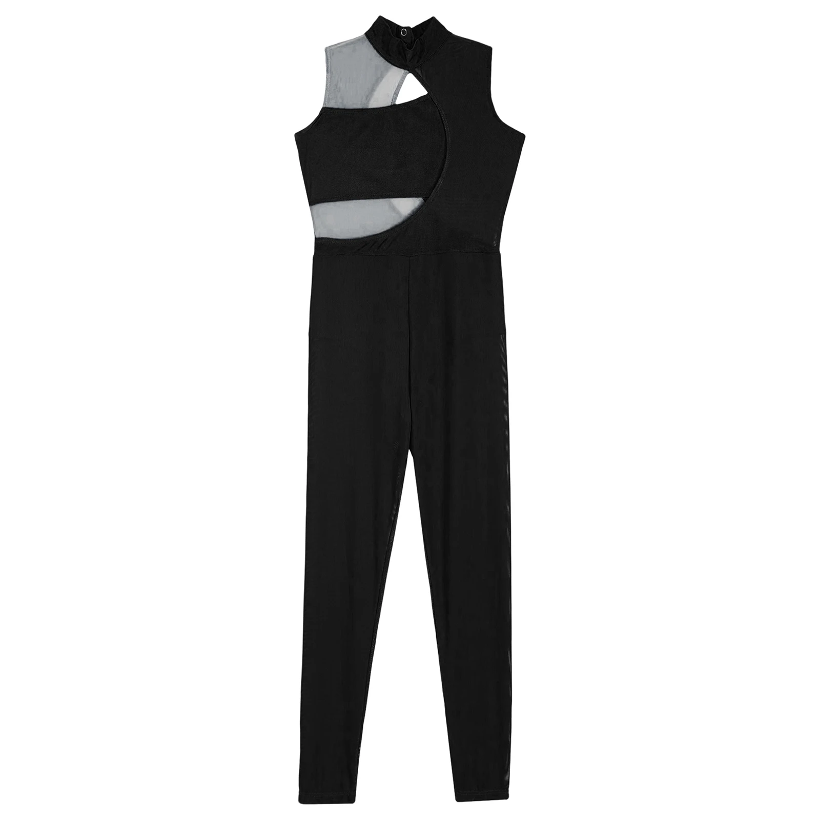 

Kids Girls Gymnastics Leotard for Acrobatics Yoga Workout Fashion Costumes Color Block Mesh Jumpsuit Sleeveless Cutout Bodysuit