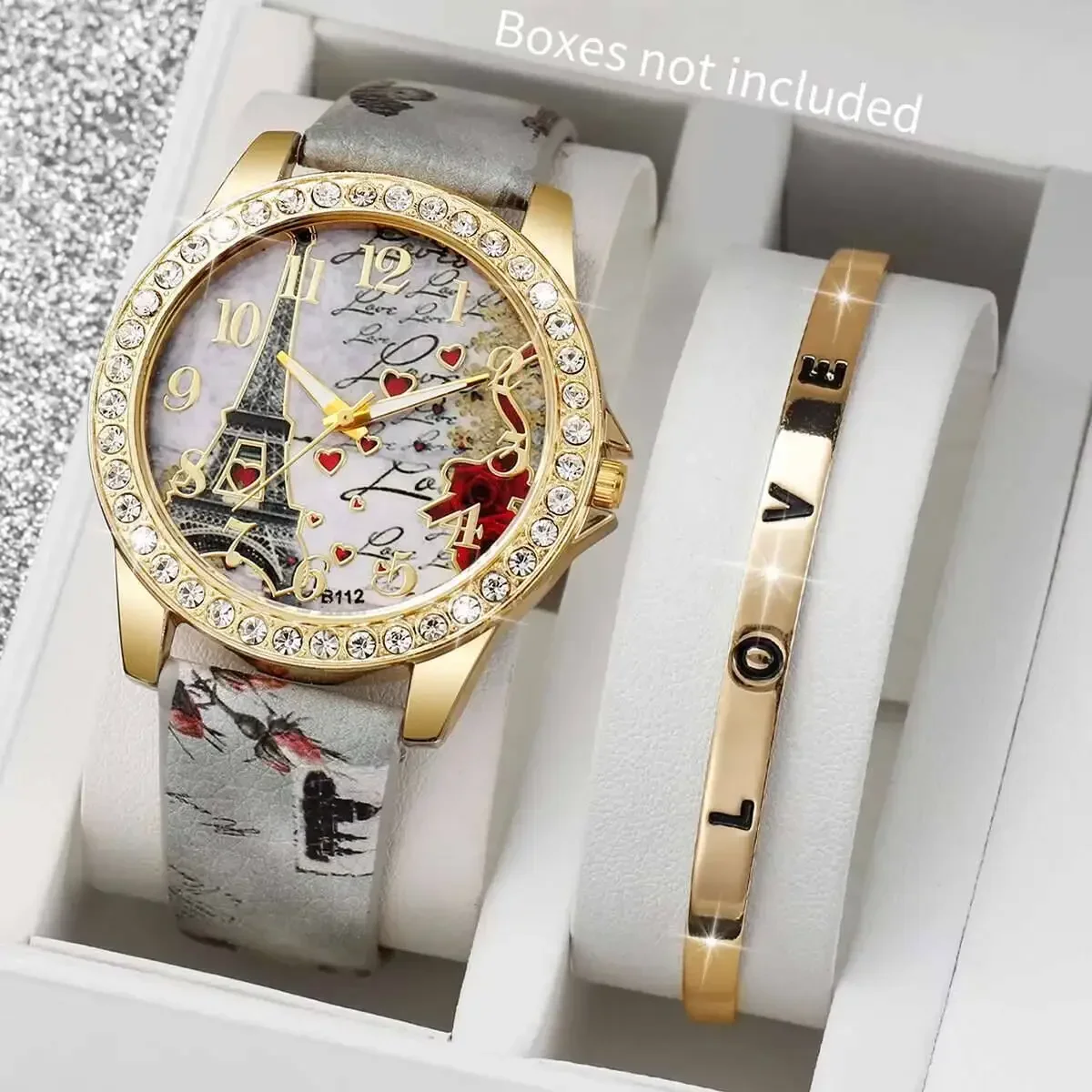2 Pçs/set Moda Feminina Relógios Senhoras Strass Relógio De Quartzo Pulseira De Couro Relógio De Pulso Conjunto Reloj Mujer