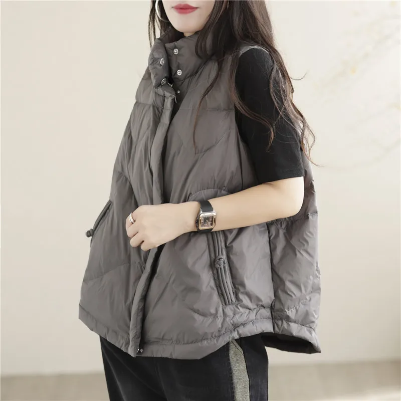 Oversize Down Waistcoat 2023 Autumn Winter Women Light White Duck Down Vest Coat Parkas Ladies Warm Short Sleeveless Tank Jacket