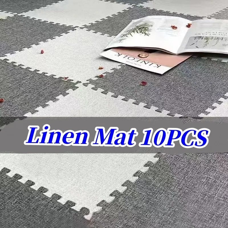 Tatame-alfombrillas de juego de lino para bebé, esterilla de actividades para habitación de niños, alfombrilla para pies, 10 piezas, 30x30cm