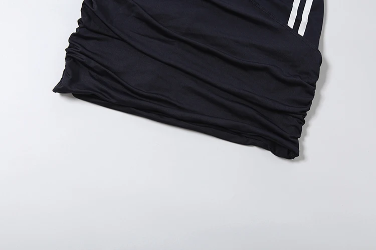 Weird Puss gestreiftes Dekorationskleid für Damen, O-Ausschnitt, Kreuzfalten, lange Ärmel, eng anliegend, hohe Elastizität, sportlicher Stil, Herbst, Mini-Bodycon – Detail 10
