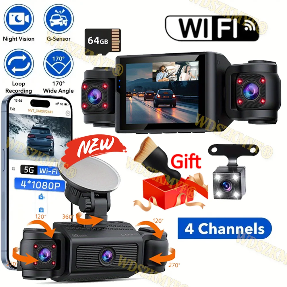 

Gift 4lens Car DVR 360 Degrees WIFI APP Video Recorder 1080P Dash Cam 3/4Channel Front Right left Rear View camera Car accessory