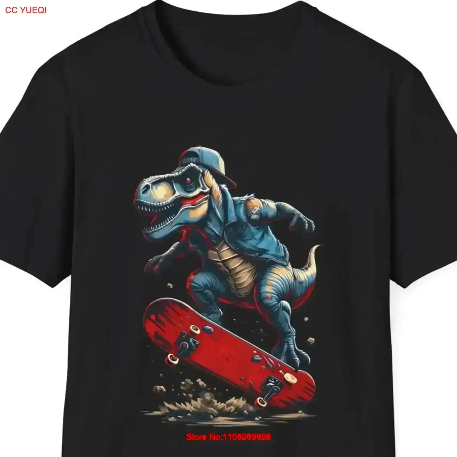Dinosaurio T Rex, camiseta para trucos de skate al aire libre para él, ropa de calle lavada vintage, moda elegante para hombre estirada