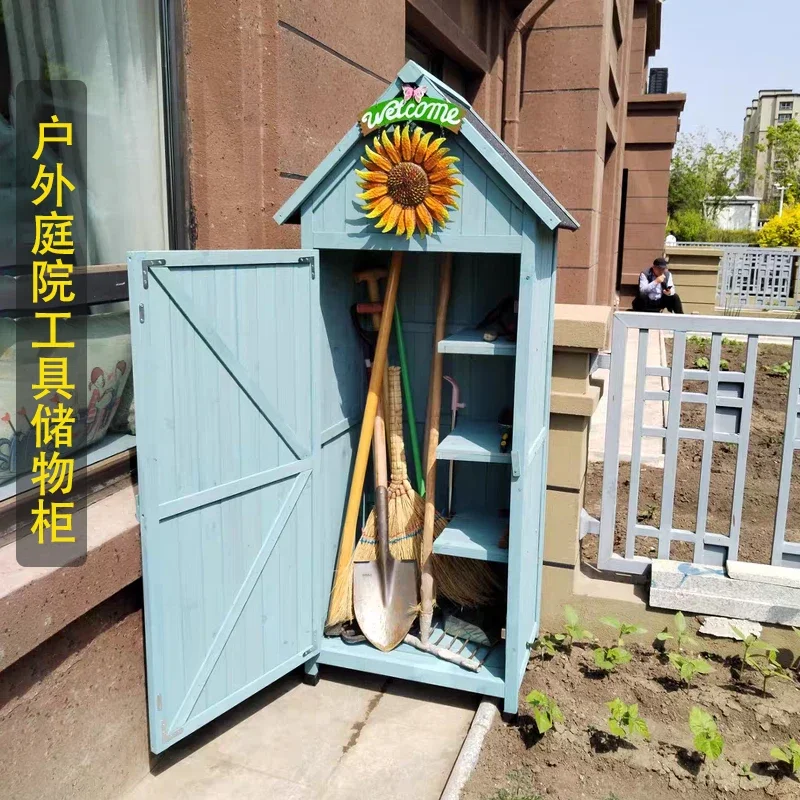 Outdoor storage courtyard solid wood tool cabinet