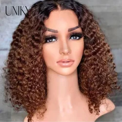 1B/30 Ombre Color Short Curly Lace Front Human Hair Wigs With Baby Hair Pre Plucked Brazilian Virgin Hair Bob Wigs 180 Density