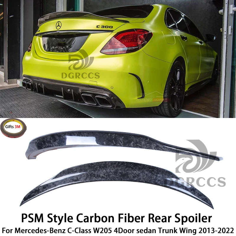 Mercedes-Benz C-Class W205 4Door sedan PSM Style Carbon Fiber Rear Spoiler Trunk Wing 2013-2022 Forged carbon Honeycomb carbon