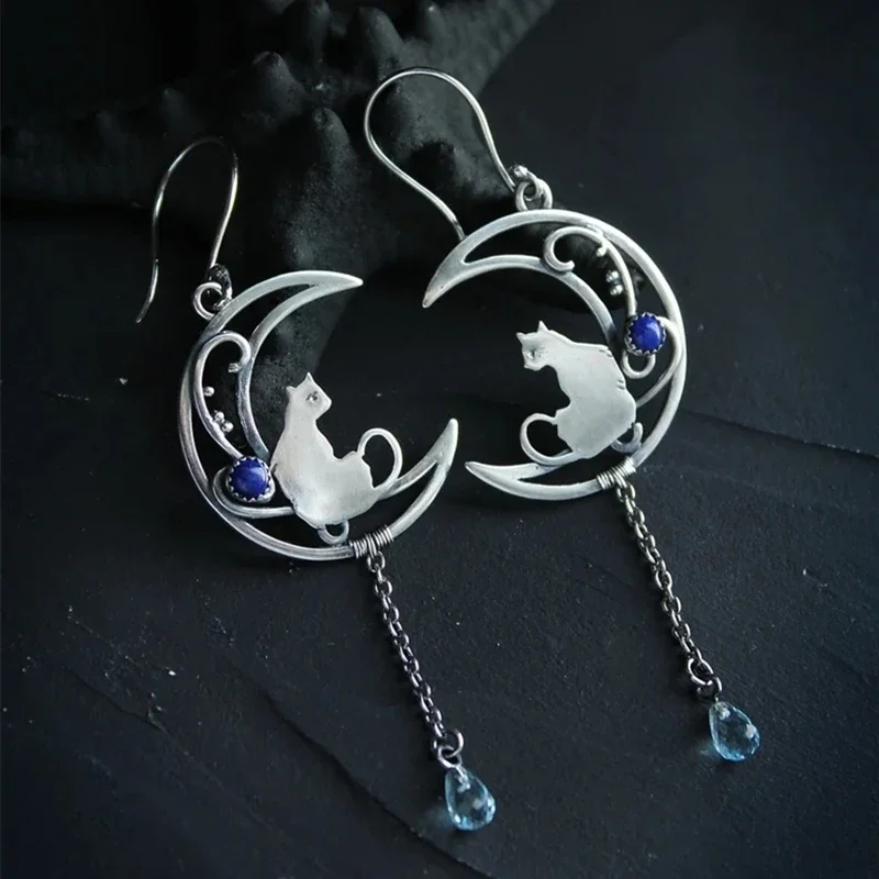 New Vintage Cute Cat Moon Earrings For Women Female Fashion Jewelry Collar Custom Jewelry