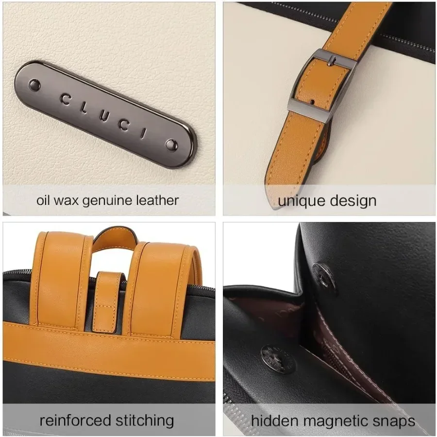 حقيبة ظهر جلدية من CLUCI للنساء مقاس 15.6 بوصة حقيبة كمبيوتر محمول كبيرة حقيبة ظهر أصلية للعمل للسفر مرة أخرى #5