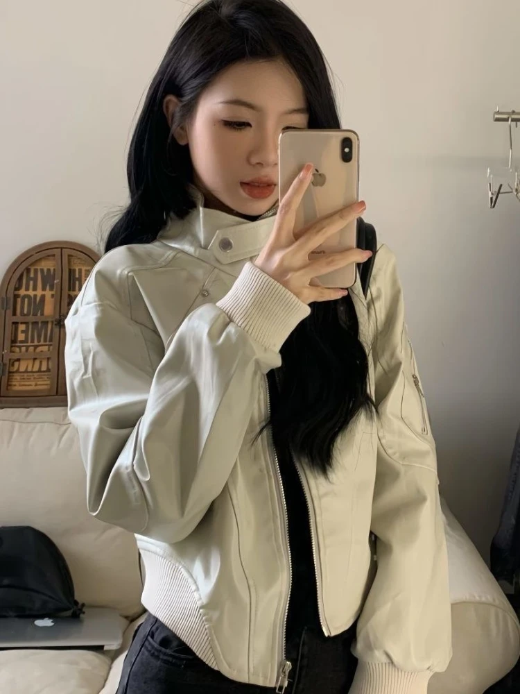 Chaqueta de Cuero Estilo Retro Picante con Estampado de Dopna, Chaqueta Corta para Mujer, Primavera-Otoño, Diseño Versátil...