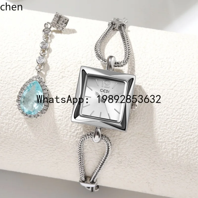 

ZZ women's watch, simple small square dial alloy bracelet watch, ladies' quartz watch