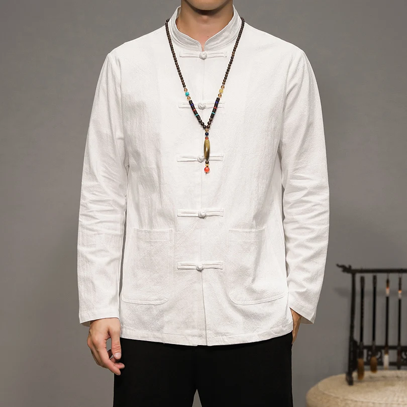 

Men's Linen irt Long Sve Cotton Linen Blend Casual Faion Retro Chinese Costume Pure Color Versatile Cotton Linen Top