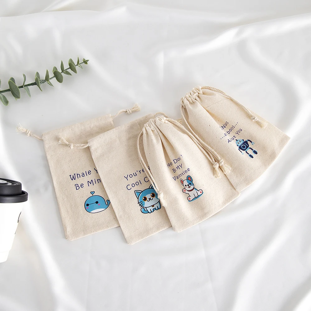 5 Stück Schmuckbeutel mit Kordelzug aus Musselin-Baumwoll-Canvas, Valentinstag-Geschenkbeutel für Süßigkeiten, Geschenke und Leckereien, Tasche für Kinder und Jungen, Partygeschenke – Detail 7