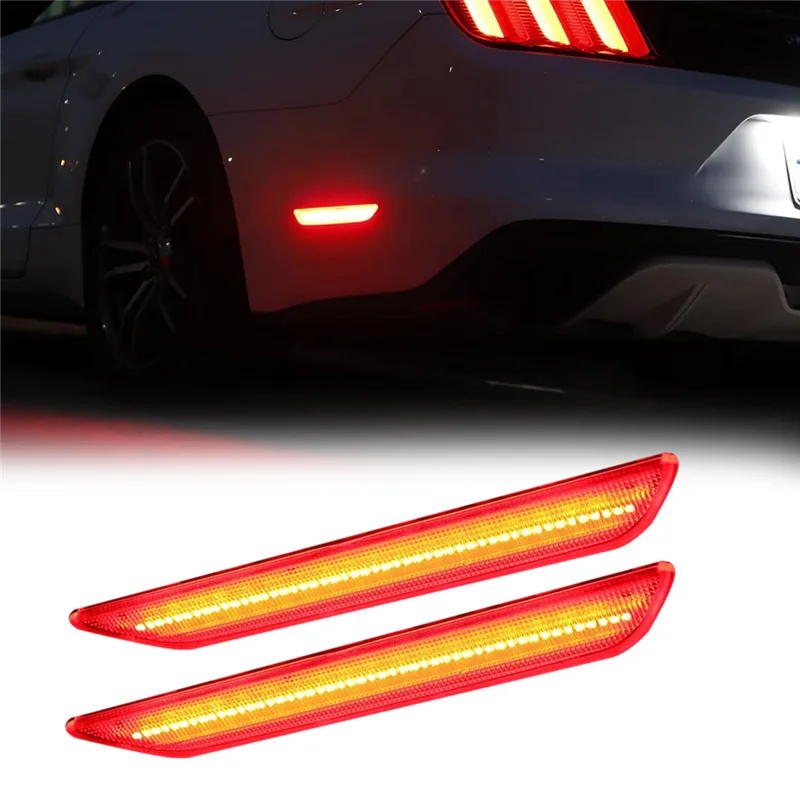 1Pair Clear Lens Red LED Rear Side Marker Light for Ford-Mustang 2015-2022 Replace Back Fender Bumper Turn Signal Lamps