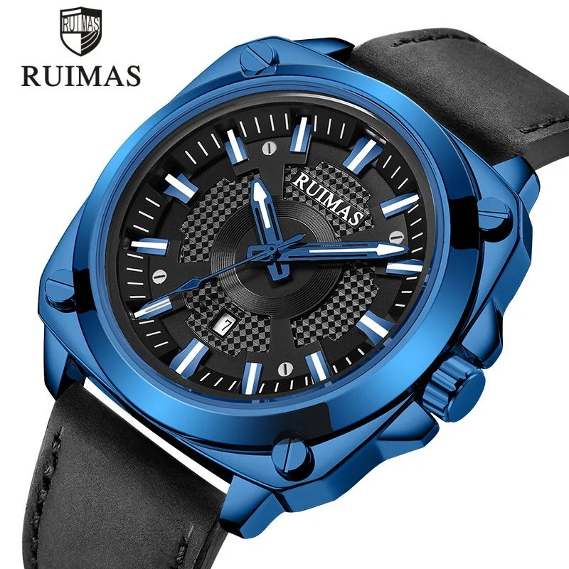 

RUIMAS 303 Casual Men's Quartz Watch Fashion Simple Square Dial Calendar Luminous Business Watches for Men Sports reloj hombre