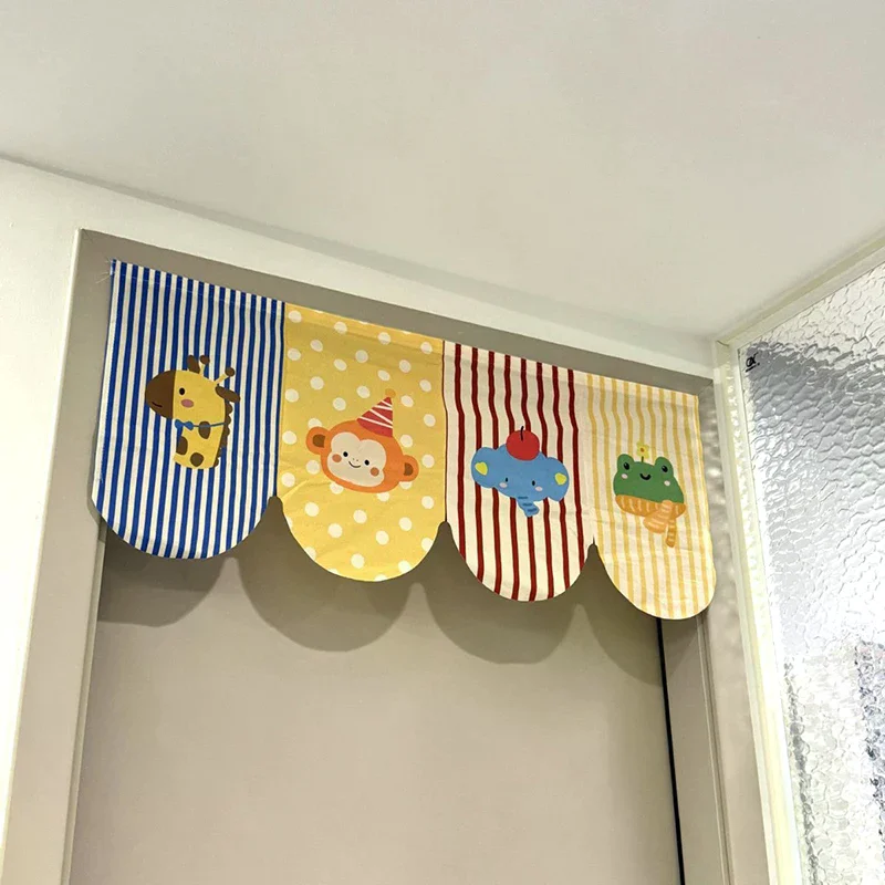 Self adhesive partition curtains, animal cartoon door curtains without holes, suitable for bedrooms, privacy, living rooms