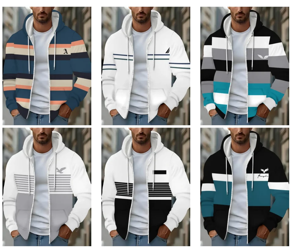 Moda masculina roupas simples linha casual 3d impressão digital completa zip up jaquetas com capuz pulôver moletom com capuz casaco topos