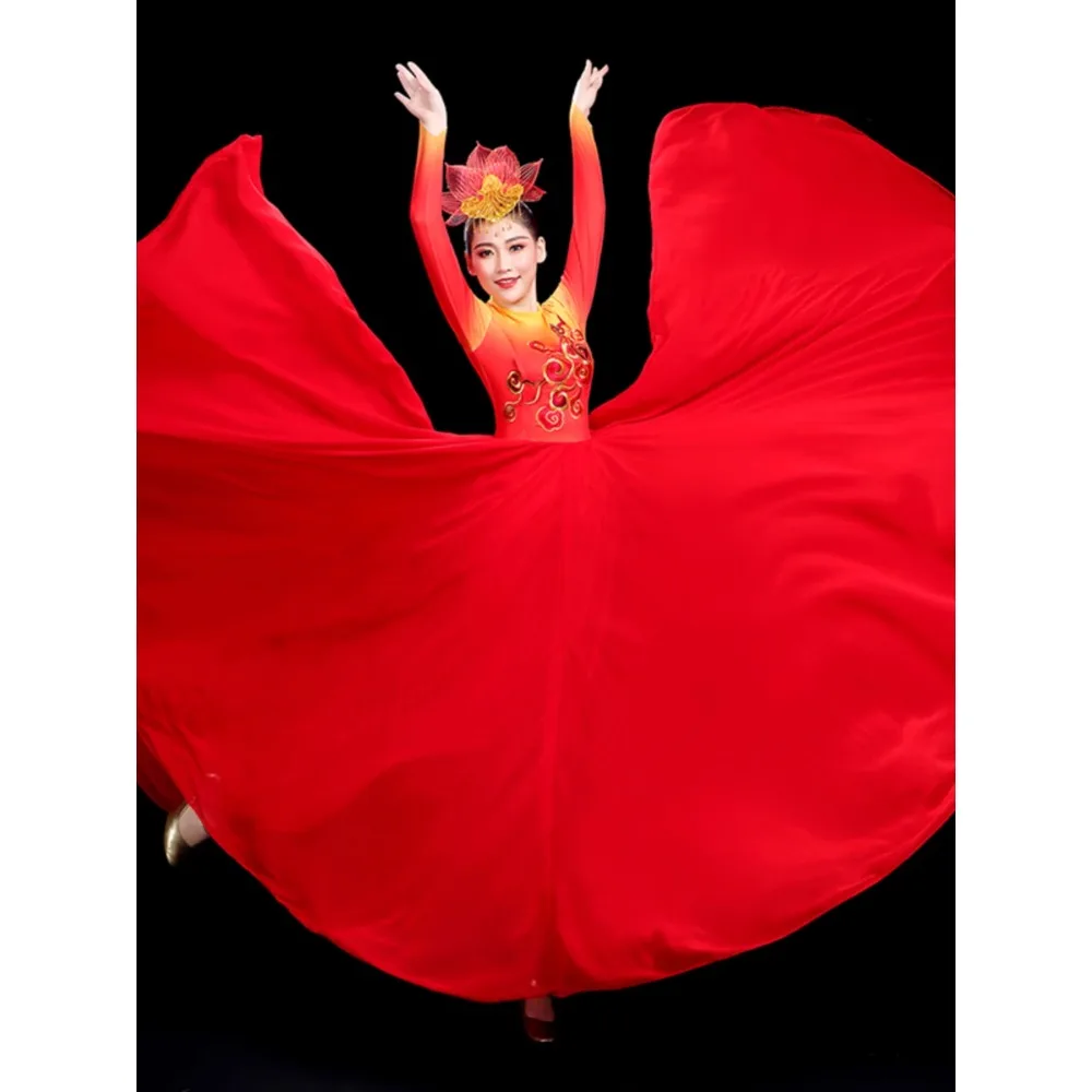 Robe de danse de performance chinoise avec lumières, jupe longue d'ouverture, tenue de scène élastique, GelGradual, nouveau, 2024