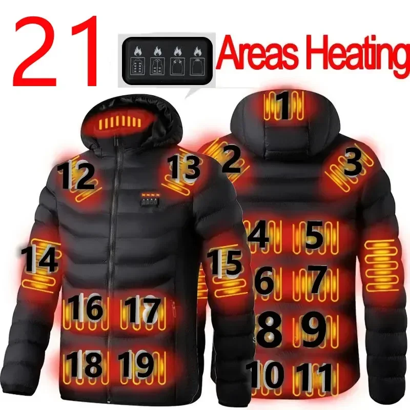 Winter Smart Heated Clothing Ski Camping Waterproof Warm Self Heating USB Heated Jackets 21/2 Areas Men Women's Heating Jacket