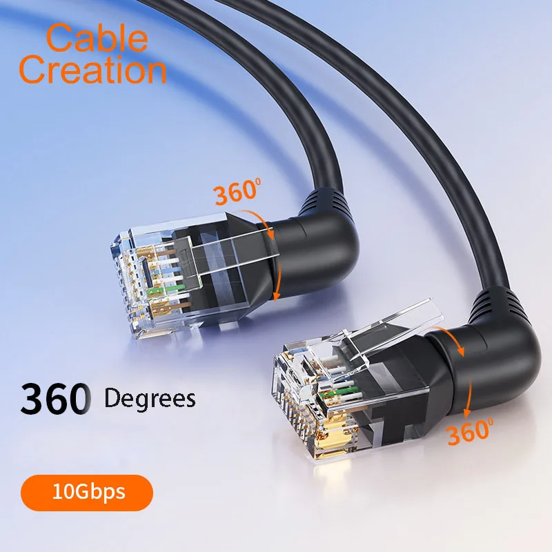 CAT6A Network Cable Bend Head 360 Degree Rotation Wire 10G Jumper Lines Pure Copper RJ45 Broardband Thin PC Computer Lan Core