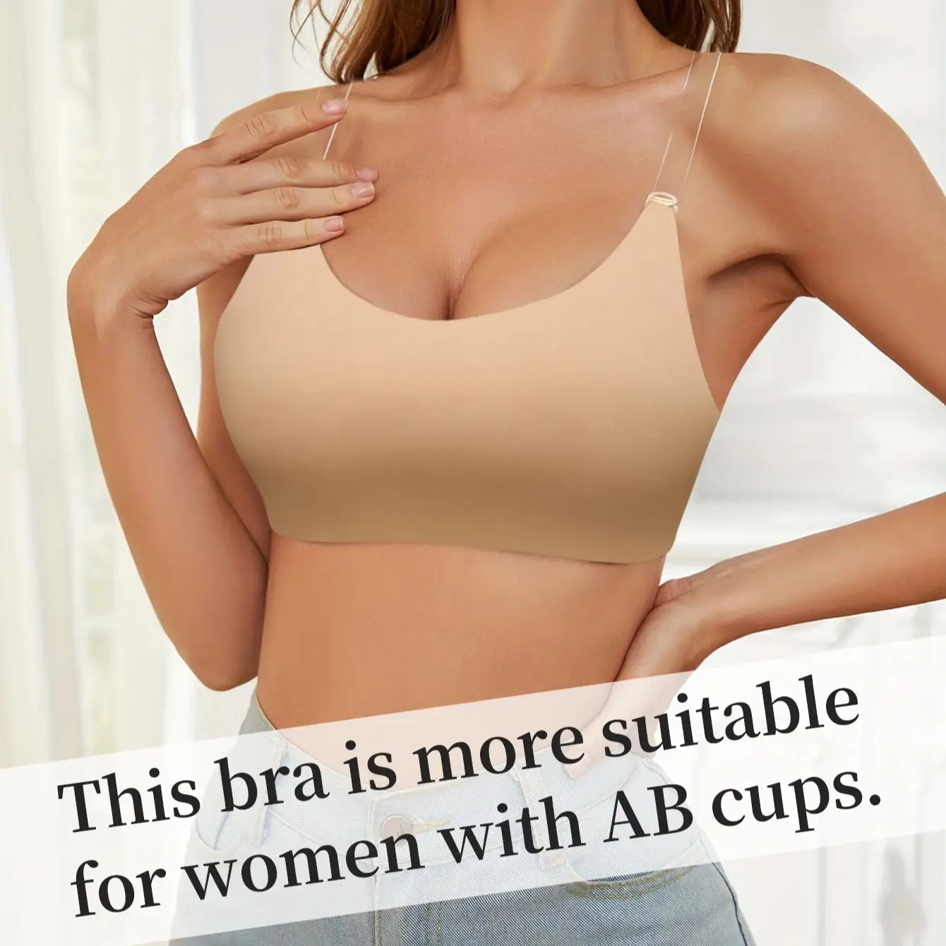 Unlined Backless Bra with Transparent Straps Women Wireless Seamless Everyday Brassiere U-shaped Back Lingerie Inner Wear