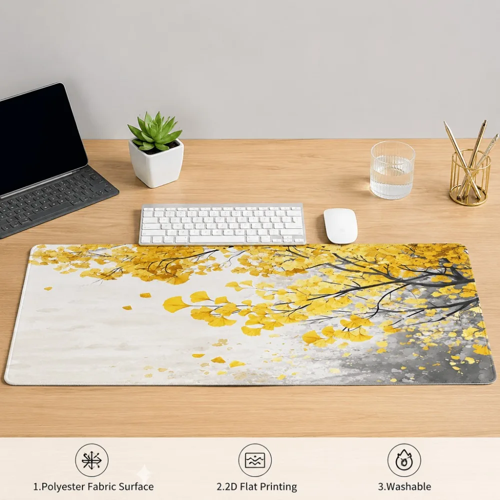 Yellow ginkgo leaf tree branch print. Simple and natural style. Suitable for computer desks, home offices and autumn decoration