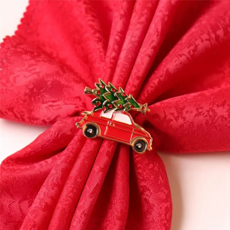 AA94-6Pcs Creative Cute Car Shape Metal Christmas Napkin Ring Holder Multicolor Towel Tissue Ring Napkin Buckle Table Decor